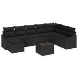 vidaXL Bankstel - 9-delig - Zwart - Polyrattan