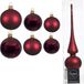 Decoris Kaemingk B.V. Groot pakket glazen kerstballen donkerrood glans/mat 51 stuks - 4-6-8 cm incl piek mat 26 cm
