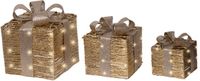 Lumineo Set van 3 verlichte kerstcadeaus met micro LED's en timer – warm wit licht