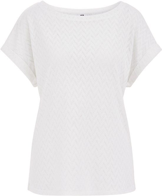 WE Fashion Dames T-shirt met open structuur - Wit - Maat L