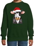 Bellatio Decorations Kersttrui / sweater boerderijdieren - kinderen - Koe - groen - kerstmuts - Kerstmis 152/164