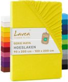 Lavea® Hoeslaken 90x200cm - 100x200cm 100% Katoen, Zacht en Ademend – Geschikt voor Matrassen tot 20 cm – Jersey met Elastiek Rondom – Zonnegeel