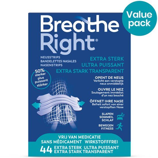 Breathe Right Neusstrips Extra Sterk Transparant 44 stuks