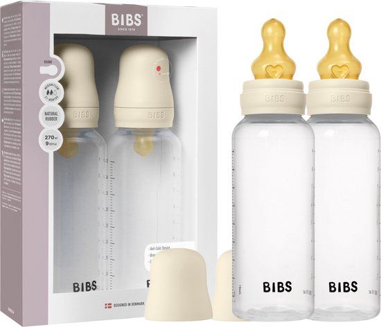 BIBS Babyfles 270 ml Latex Rubber Speen Verpakking 2 stuks - Ivory