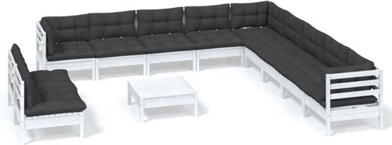 vidaXL 12-delige Loungeset met kussens massief grenenhout wit