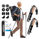 Overmont Wandelstokken Carbon Ultralichte opvouwbare verstelbare wandelstokken van 105-125 cm, schokabsorberende Nordic Walking-stokken, 1 paar met accessoires voor elk terrein