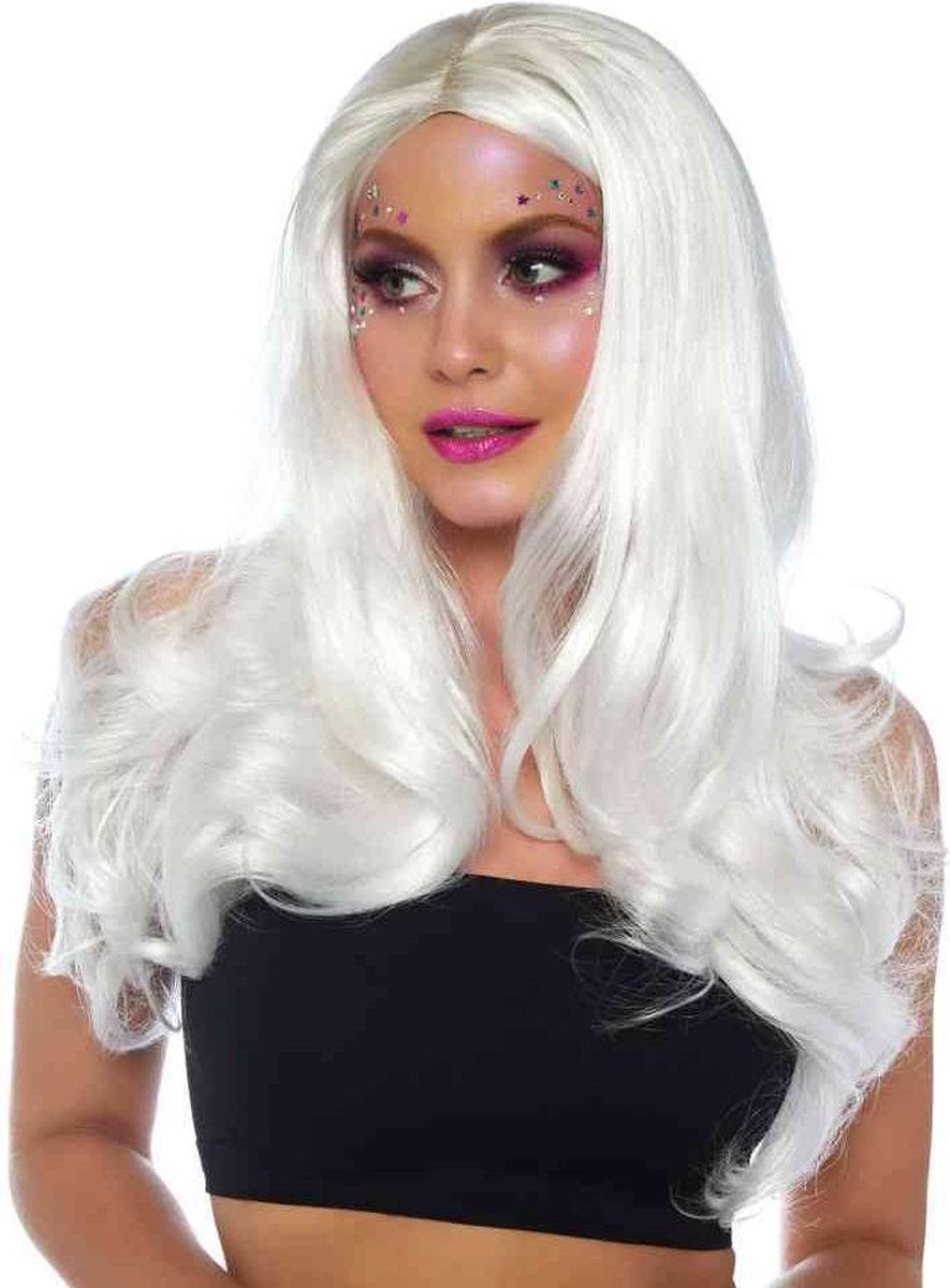 Leg Avenue Pruik Long Wavy Wit - Polyester - Wit - 0714718533209