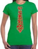 Bellatio Decorations T-shirt dames - groen - meloen stropdas - foute party/themafeest M