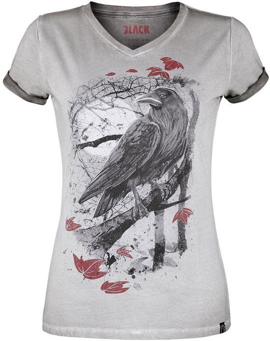 Black Premium by EMP Grijs t-shirt met ravenprint - Dames - XXL