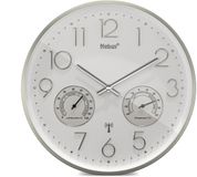 Mebus Radiogestuurde wandklok met thermometer en hygrometer, stil, zilveren frame, wit, model 12989