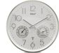 Mebus Radiogestuurde wandklok met thermometer en hygrometer, stil, zilveren frame, wit, model 12989