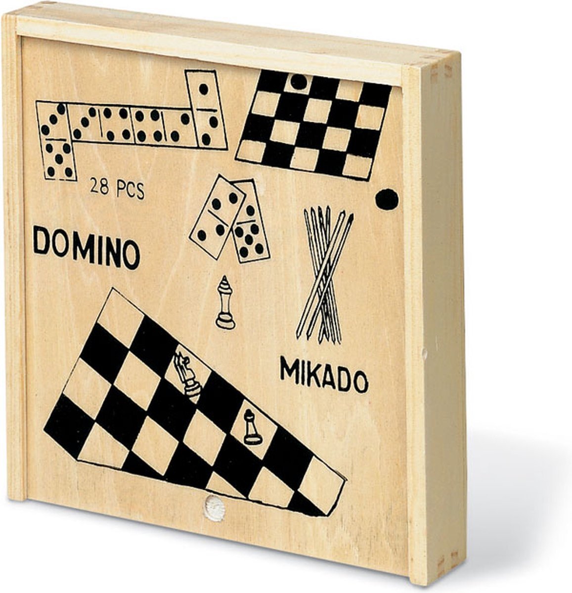 Happyshopper 4 spellen in 1 – domino – mikado – dammen – schaken – houten doos – kinderen – volwassenen