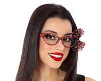 Atosa-62921 Accessoires Pop/Rock/Filmstar, bril, strass, volwassenen, unisex, rood, één maat