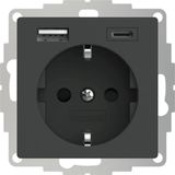 2USB - USB Stopcontact Inbouw 32mm – Wandcontactdoos met USB-A en USB-C – InCharge PRO 55 – Antraciet