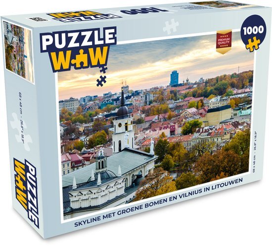 MuchoWow Puzzel Skyline met groene bomen en Vilnius in Litouwen - Legpuzzel - Puzzel 1000 stukjes volwassenen - Sinterklaas cadeautjes - Sinterklaas voor grote kinderen