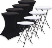 Brixy 4x Stevige Statafel + 4x Zwarte Statafelrok - Partytafel - Robuust en Weersbestendig - Inklapbaar - 80cm x 110cm - Feest - Wit/Grijs