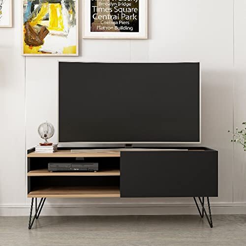 Homemania TV-kast, melamine, metaal, zwart, 124 x 37 x 50 cm