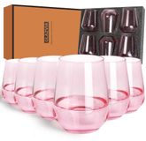 Ensemble de 6 verres à vin sans pied, de couleur rose
