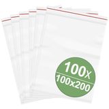Hersluitbare zak zonder etiketstrook (b x h) 100 mm x 200 mm Transparant Polyethyleen 100 stuk(s)