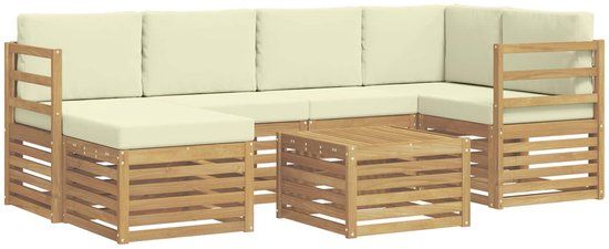 vidaXL Hoek loungeset 6 zitplekken Wit en crèmekleurig Polyester