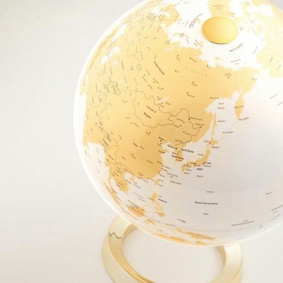 Atmosphere Globe Bright Goud - 30cm - Kunststof Voet - Wereldkaart - Met Verlichting