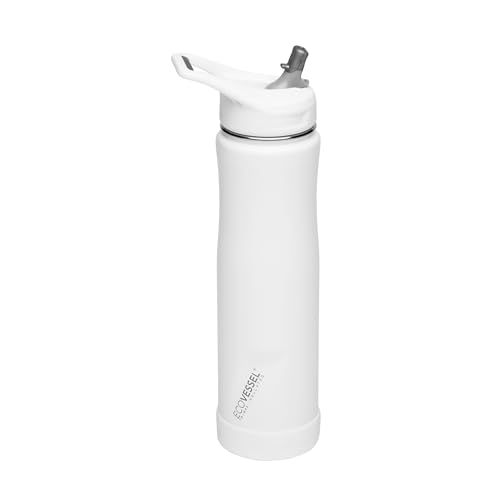 EcoVessel The Summit 24oz / 709ml TriMax Insulated Stainless Steel Bottle with Straw - White Out