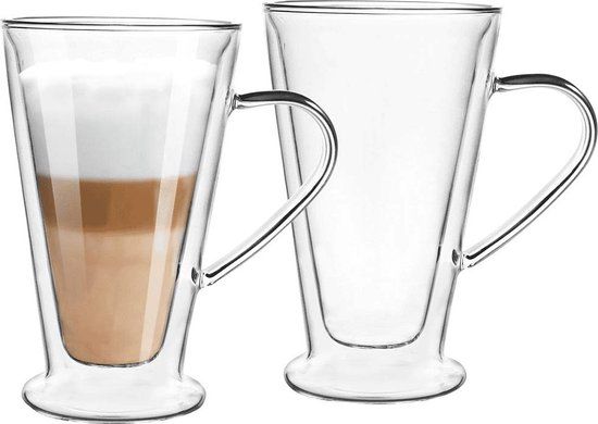 Florina Dubbelwandige Koffieglazen of Theeglazen - Set van 2 - 400 ML - Gehard Glas - Met Oor
