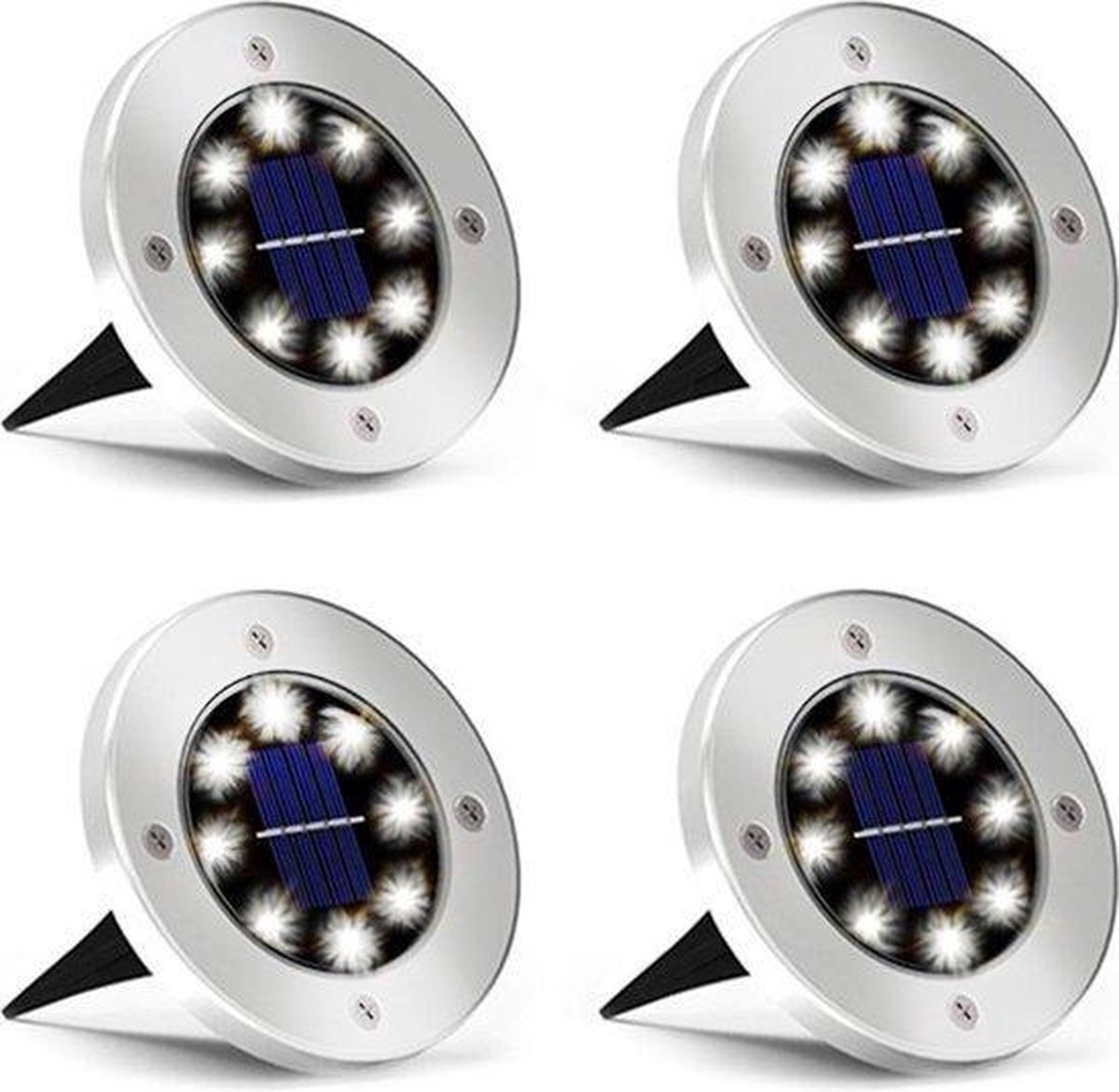 MeditorPlus 4-Pack RVS Solar Grondspots - Tuinverlichting - Zonne-Energie - Waterdicht - 8LED