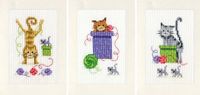 Vervaco Wenskaart Kit Speelse Katten Set van 3