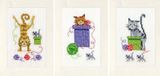 Vervaco Wenskaart Kit Speelse Katten Set van 3