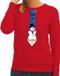 Bellatio Decorations Shoppartners Bv Foute kersttrui / sweater stropdas met sneeuwpop print rood voor dames S