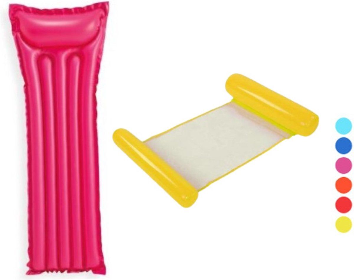 Intex Bestway 183 x 69 cm + WaterHangmat Drijfstoel 108 x 73 cm LoungeStoel Zwembad Ligbed Luchtbed - Floating Bed - Beach Float - Float LoungeStoel - Drijvende Water Ligstoel - Opblaasbaar