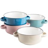 MÄSER Maila, kleurrijke soepkopjes set voor 4 personen van keramiek in emaille look, soepkommen met handvat in vintage design, aardewerk, petrol/oudroze/beige/donkerblauw