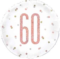 Glitz '60' - 45 cm Folieballon - Wit/Rose goud