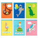 Hallmark Verjaardagskaarten voor kinderen, assortiment, 48 kaarten met enveloppen (dinosaurussen, luiaards, eenhoorns, flamingo's, schildpadden, haaien)