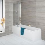 Exton Ligbad 170cm x 70cm avec panneau avant blanc brillant et paroi de baignoire rabattable | avec panneau latéral. Siphon de baignoire et ensemble bonde et trop-plein