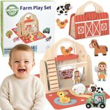Woopie Ferme pliable en bois verte dans une mallette avec animaux 11 pcs.