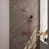 Brauer Copper Edition Thermostatische Regendoucheset Inbouw - Hoofddouche 20 cm - Gebogen Wandarm - Met Drukknoppen - Handdouche 3 Standen - Doucheslang - Geintegreerde Glijstang