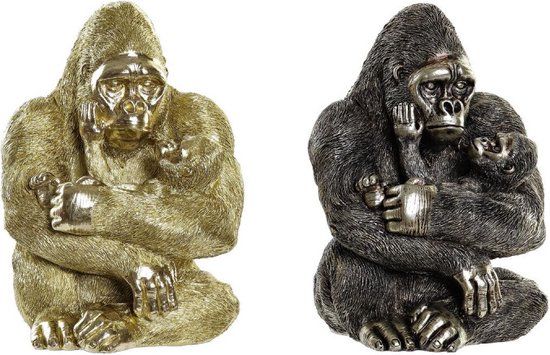 DKD Home Decor Gorilla Statue - Gold - 2 Pieces