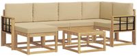 vidaXL Hoek loungeset 6 zitplaatsen Wit en Beige Massief Acacia Hout