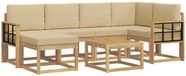 vidaXL Hoek loungeset 6 zitplaatsen Wit en Beige Massief Acacia Hout
