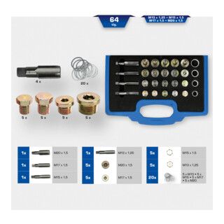 Brilliant Tools Reparatieset voor olieaftapplugschroefdraad, 64-dlg