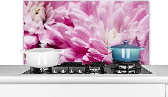 KitchenYeah Spatscherm keuken 100x50 cm - Kookplaat achterwand Bloemen - Roze - Natuur - Aluminium