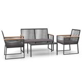 vidaXL 4-delige Loungeset met Kussens, Staal, Zwart