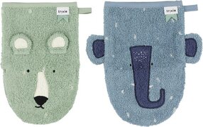 TRIXIE Mr. Polar Bear - Mrs. Elephant baby washandje - set van 2 blauw/groen