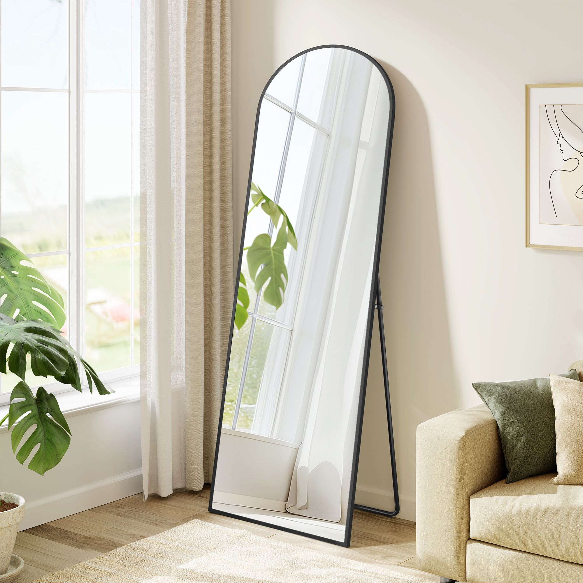 SONGMICS 150x40 cm gebogen spiegel met aluminium frame
