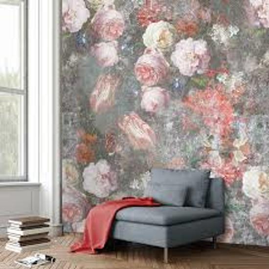 Live in Behang Poster Colorful florals en retro Golden age