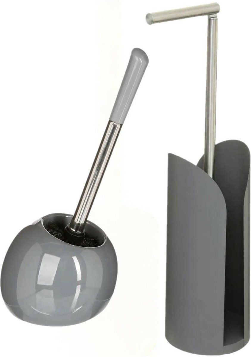 5five WC-borstel/toiletborstel met toiletrolhouder set - grijs
