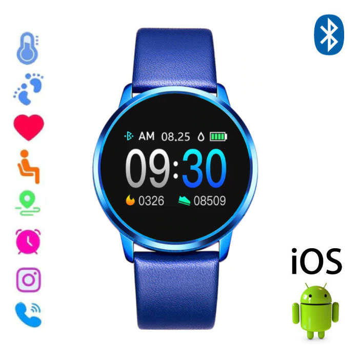 Stuff Certified Q8 Smartband Sport Smartwatch Smartphone Horloge OLED iOS Android Blauw Leer