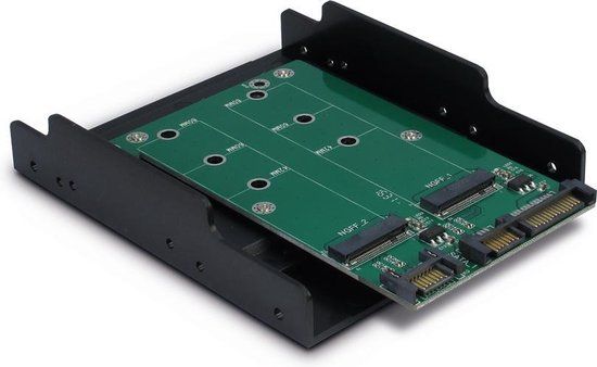 Inter-Tech KT005B - Adapter - 2x M.2 SATA naar 2x SATA - Zwart